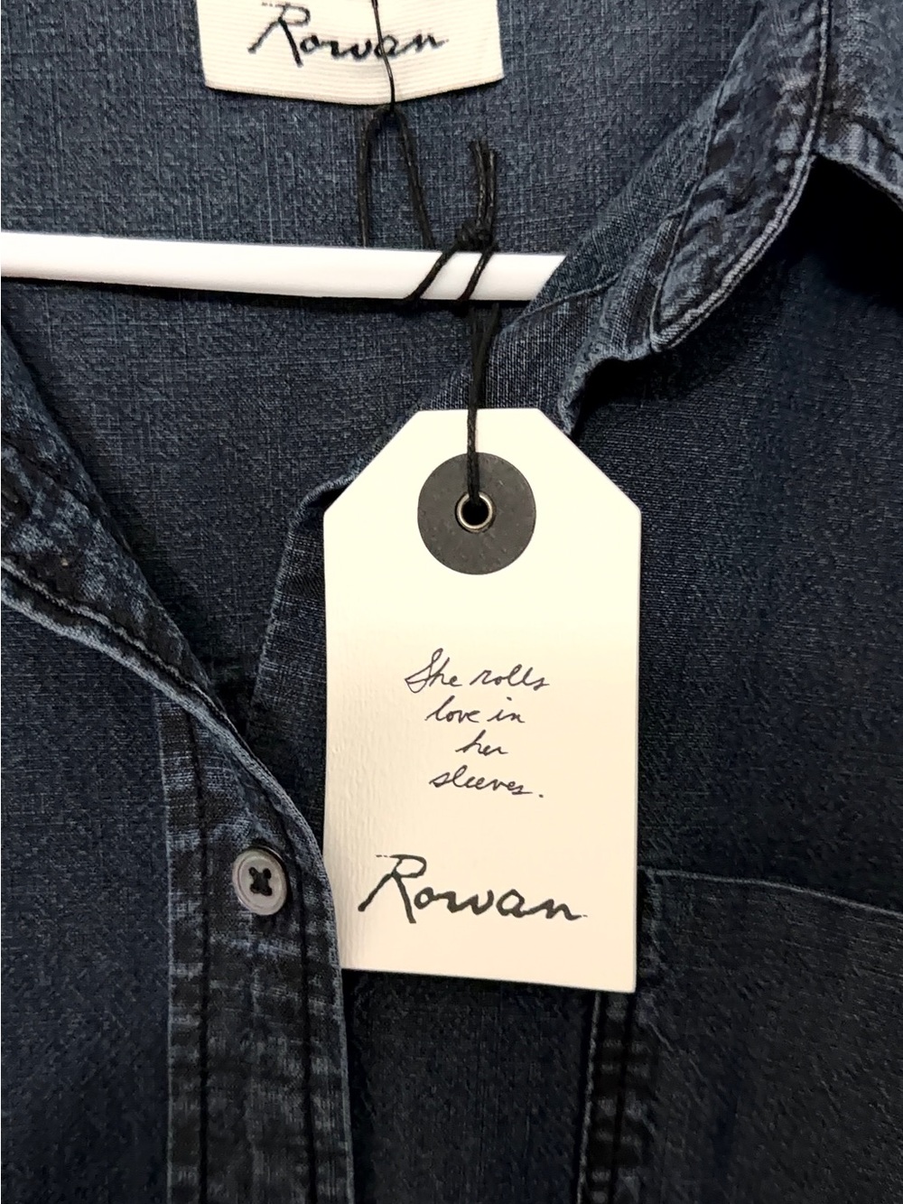 Rowan Women light weight denim bottom down shirt with- Dark Indigo Blue ptp 21
